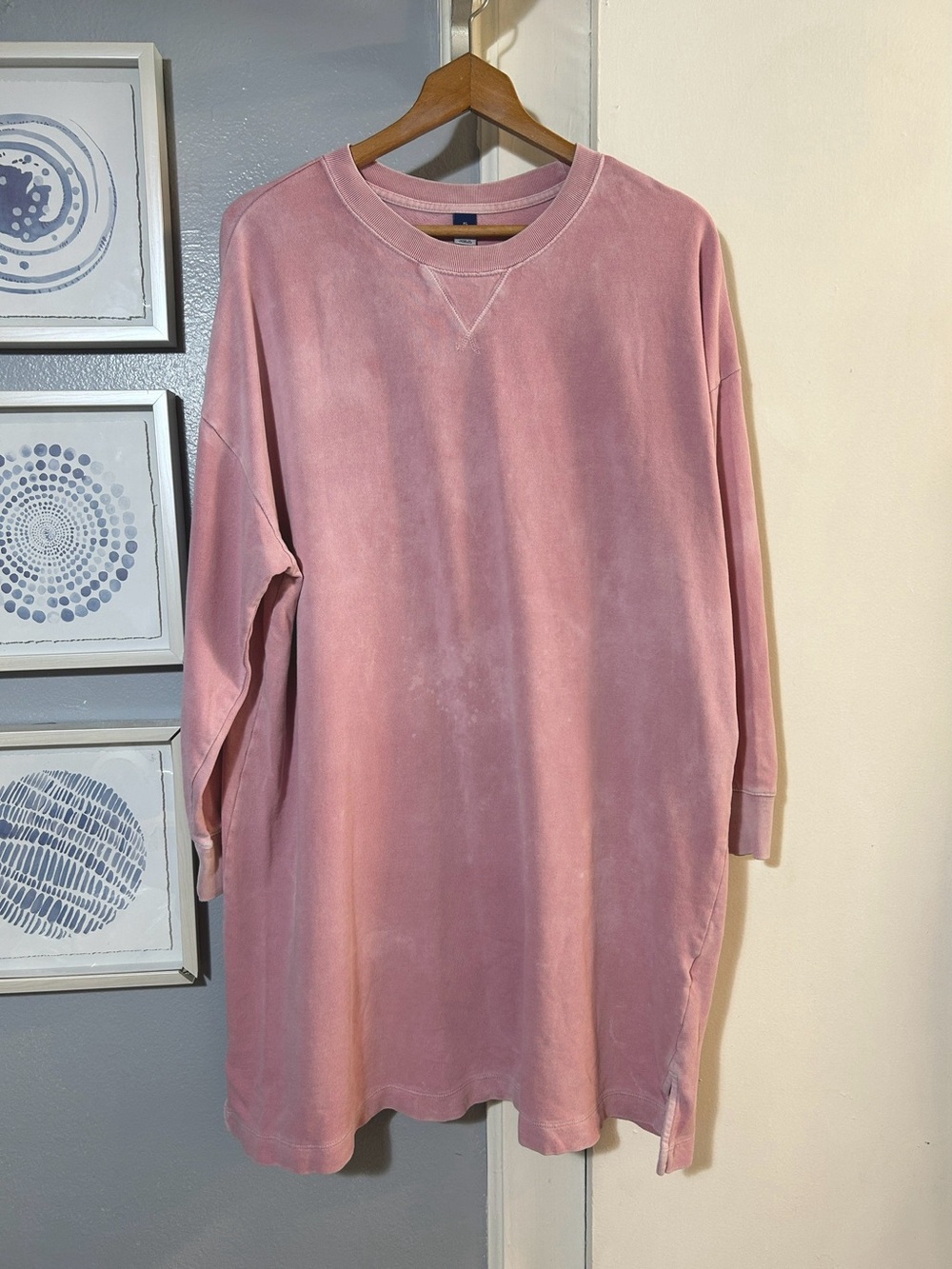 Old Navy Fleece Crew Neck Pink Panther Midi Hippie Love Sweatshirt Dress Sz XL